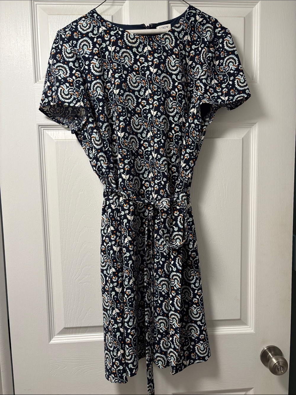 J. Crew Navy Paisley Print Tie-Waist Dress